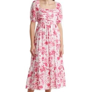 August Silk Pink Floral Midi Dress